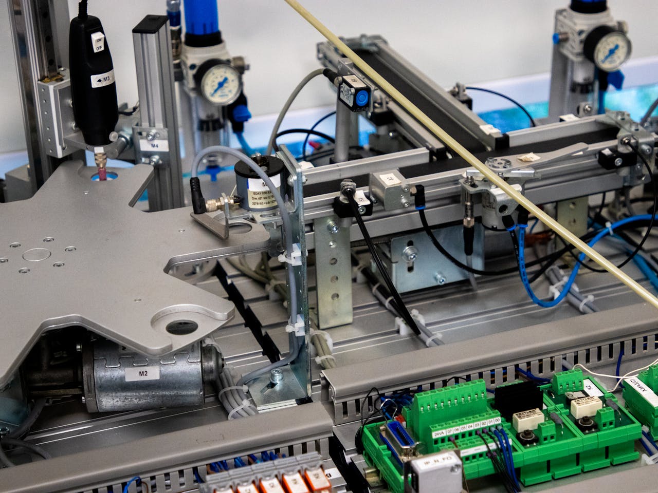 Close-up of advanced machinery showcasing robotic automation and precision engineering.